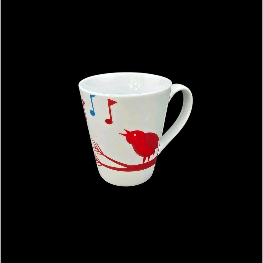 Starbucks Coffee Mug Song Bird Music Notes White Cup 2012 Red Bird Ceramic 12 oz